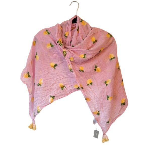 J. Crew Women's Light Pink Lemon Embroidered Tassel Scarf OS NWT - Picture 1 of 6